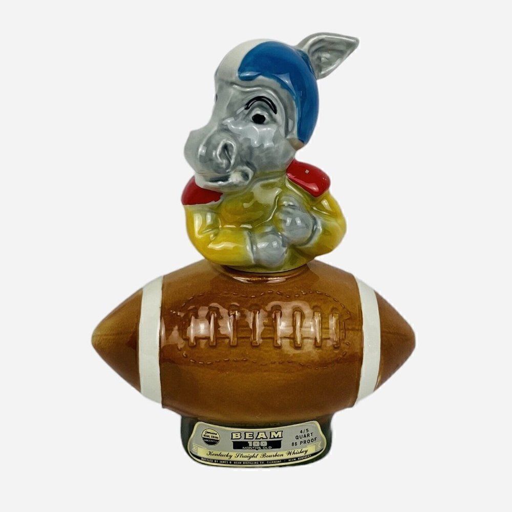 Vintage 1970s Jim Beam Democrat Donkey Football Ceramic Decanter Political Empty